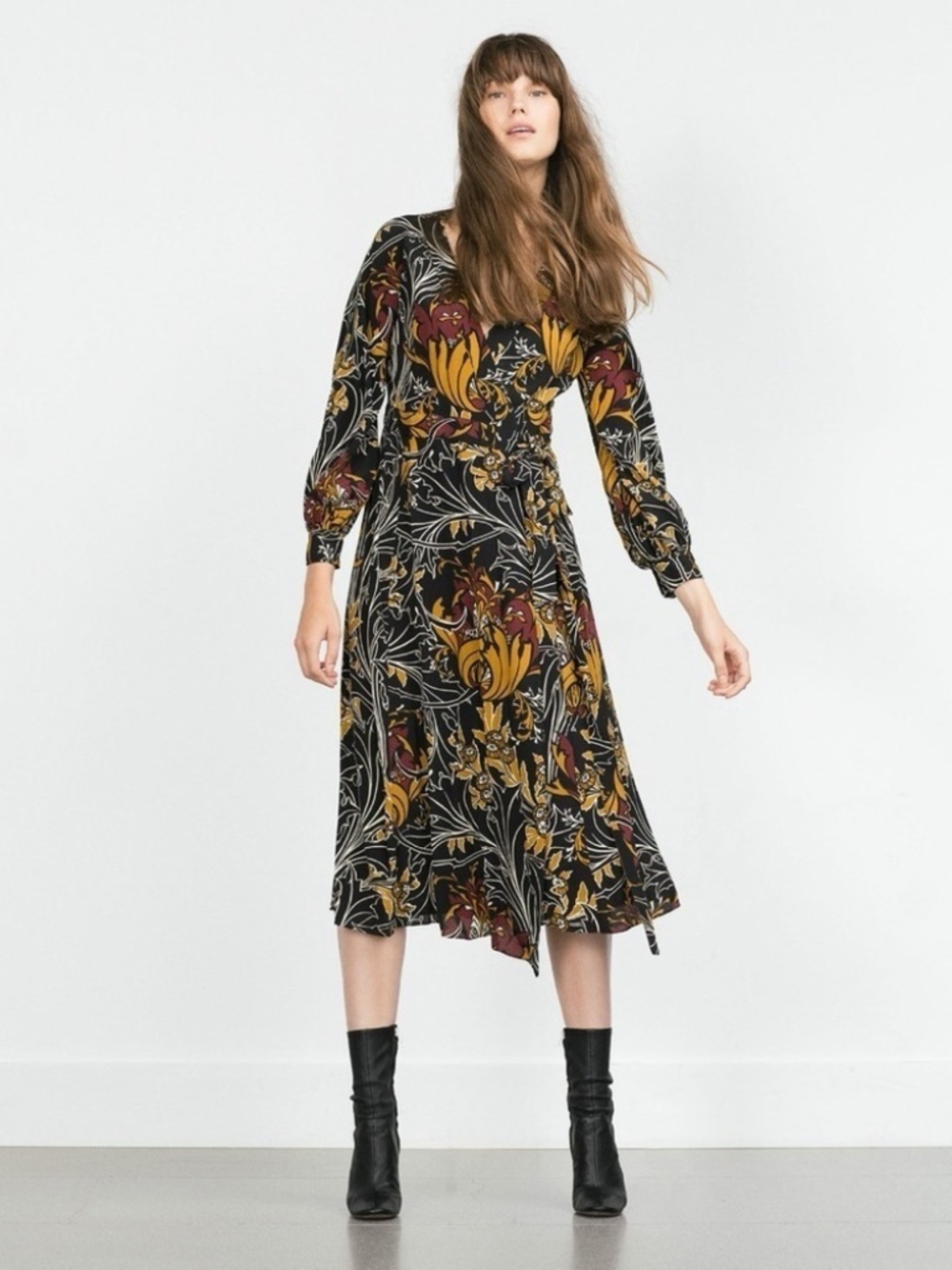 ZARA PRINTED MIDI FLOWERED WRAP DRESS FW15